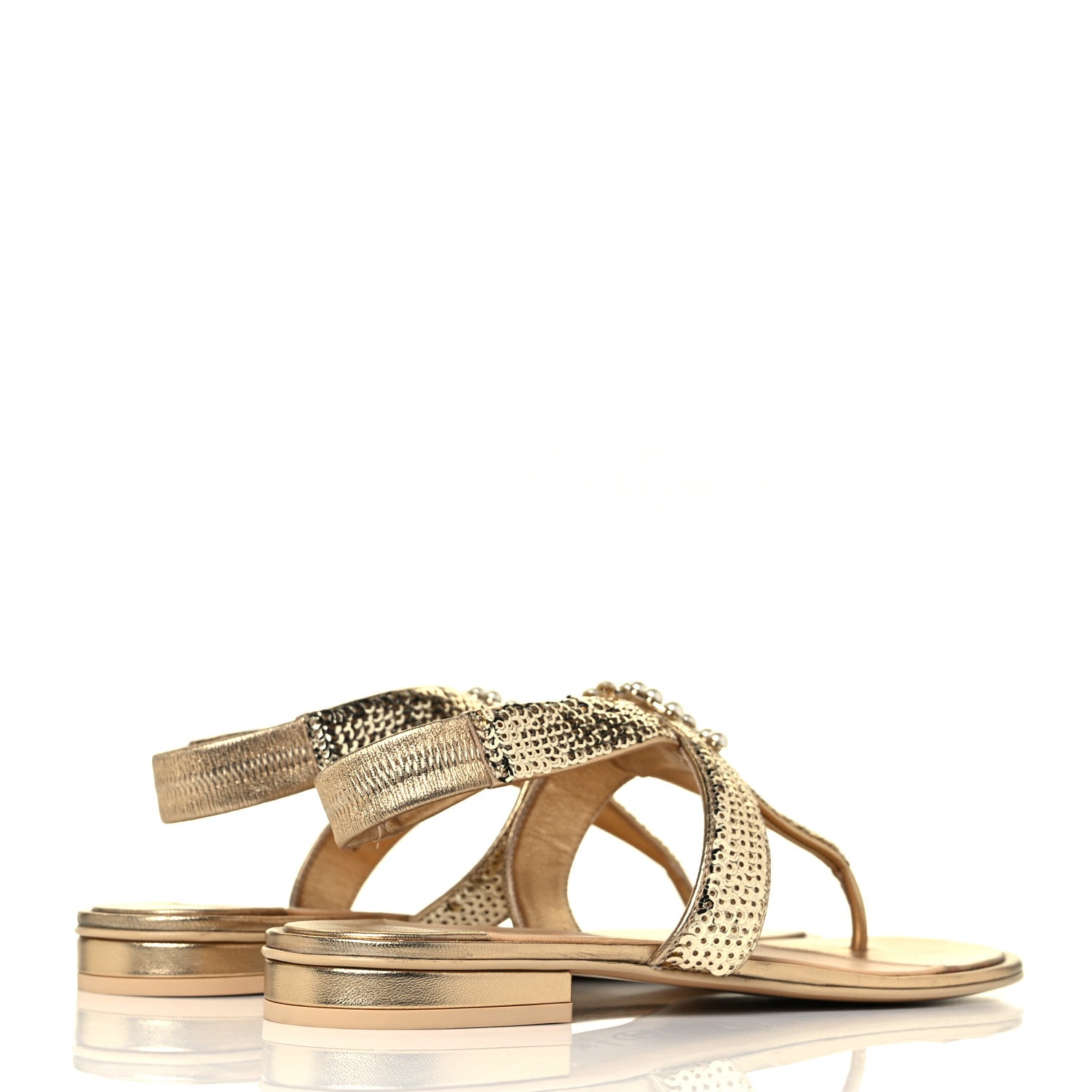 Chanel Sequin Pearl CC Thong Sandals 38.5 Gold 4 of 9