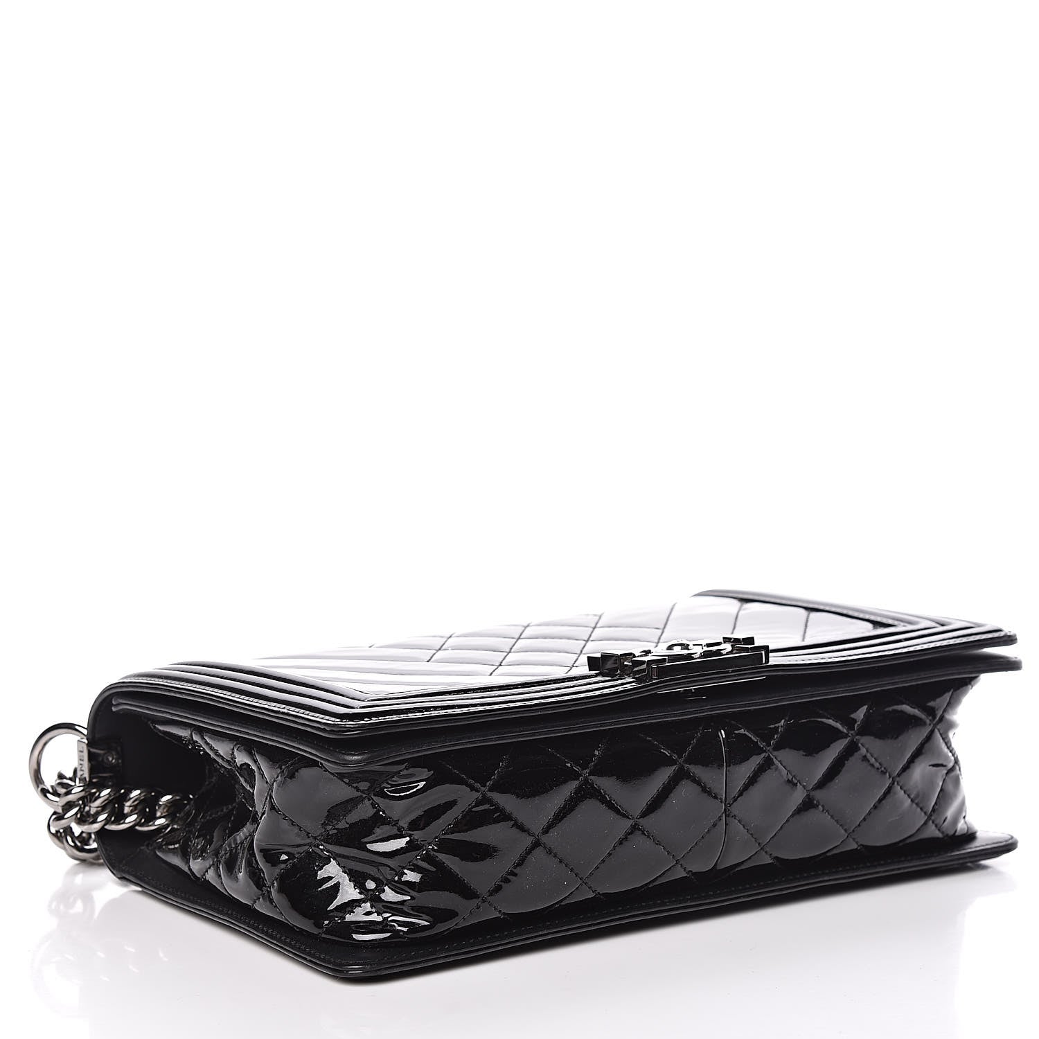 Chanel Patent Chevron Quilted New Medium Boy Flap Black 4 of 12