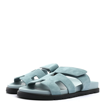 Hermes Suede Goatskin Womens Chypre Sandals 38 Vert d'eau 3 of 8