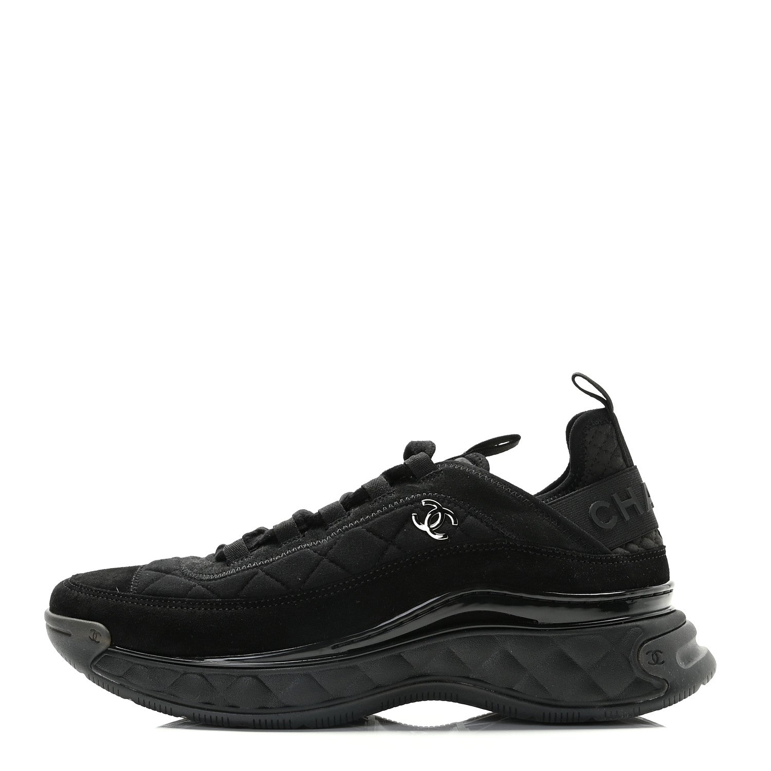 Chanel Suede Calfskin Mixed Fibers CC Sneakers 39.5 Black Dark Grey 1 of 11