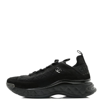 Chanel Suede Calfskin Mixed Fibers CC Sneakers 39.5 Black Dark Grey 1 of 11