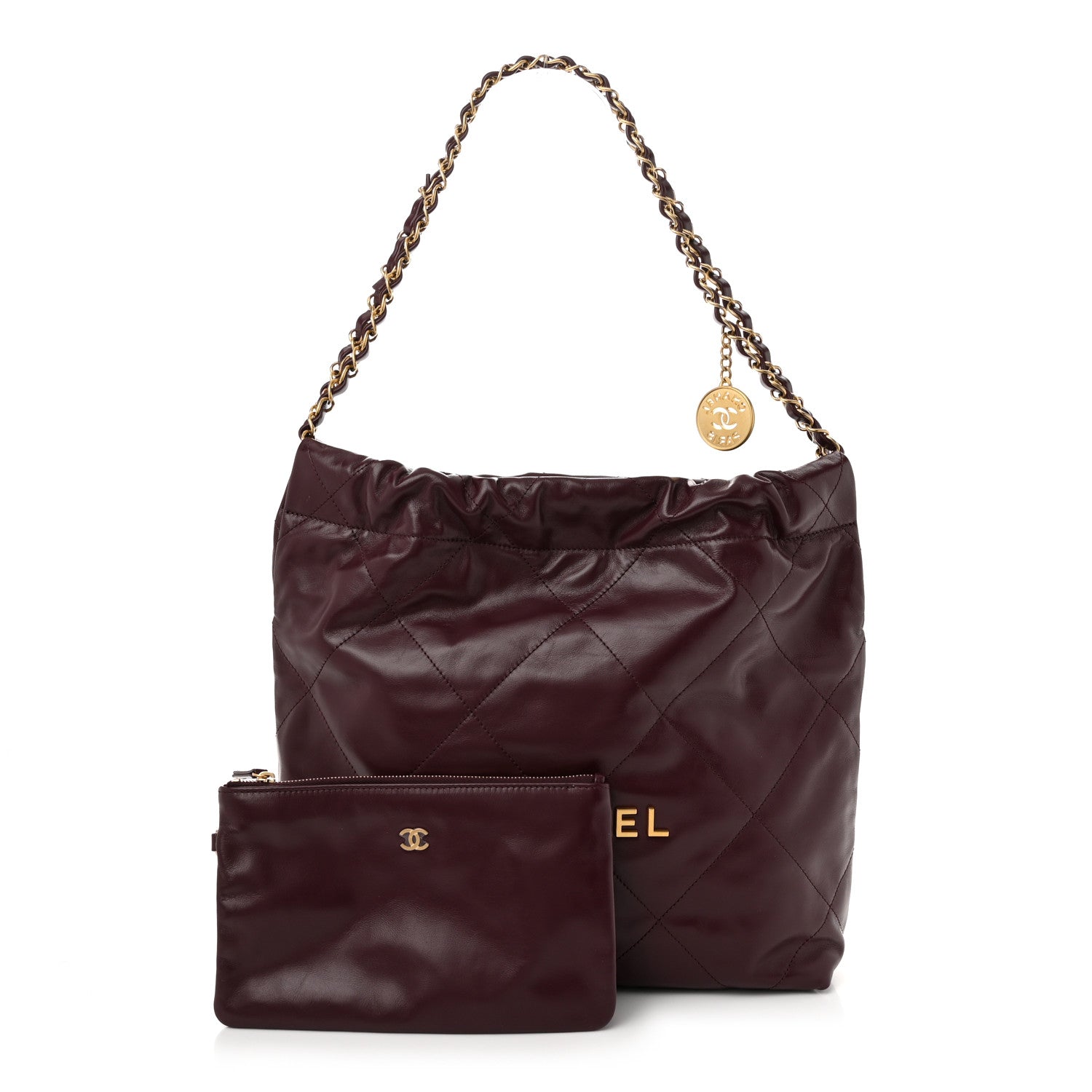 Chanel Shiny Calfskin Quilted Small Chanel 22 Dark Burgundy 3 of 12