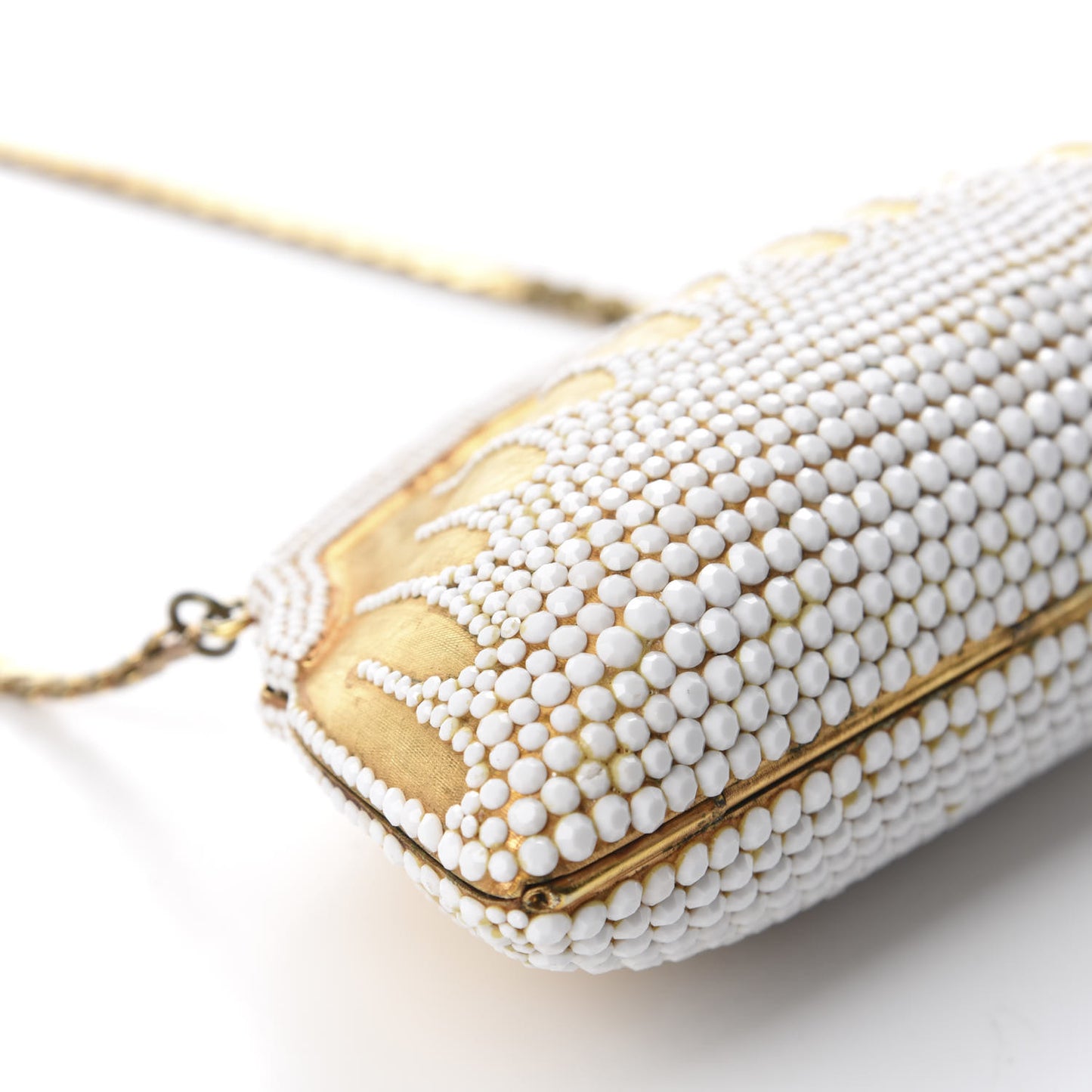 Metallic Beaded Clutch Gold White