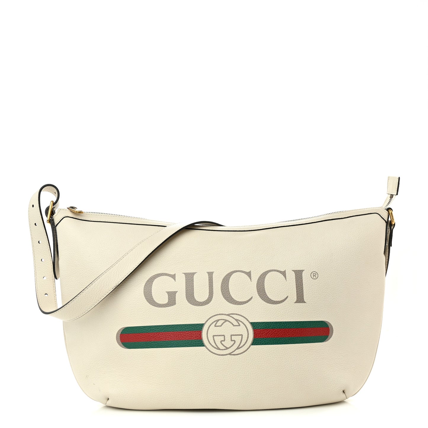 Grained Calfskin Logo Half Moon Hobo White