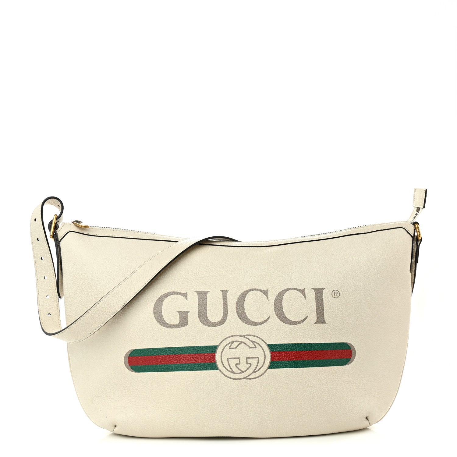 Gucci Grained Calfskin Logo Half Moon Hobo White 1 of 13