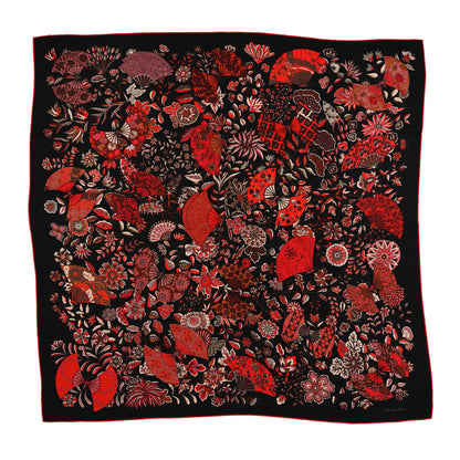 Hermes Cashmere Silk Fleurs et Papillons de Tissus Scarf 140 Black Rouge Brun 1 of 5