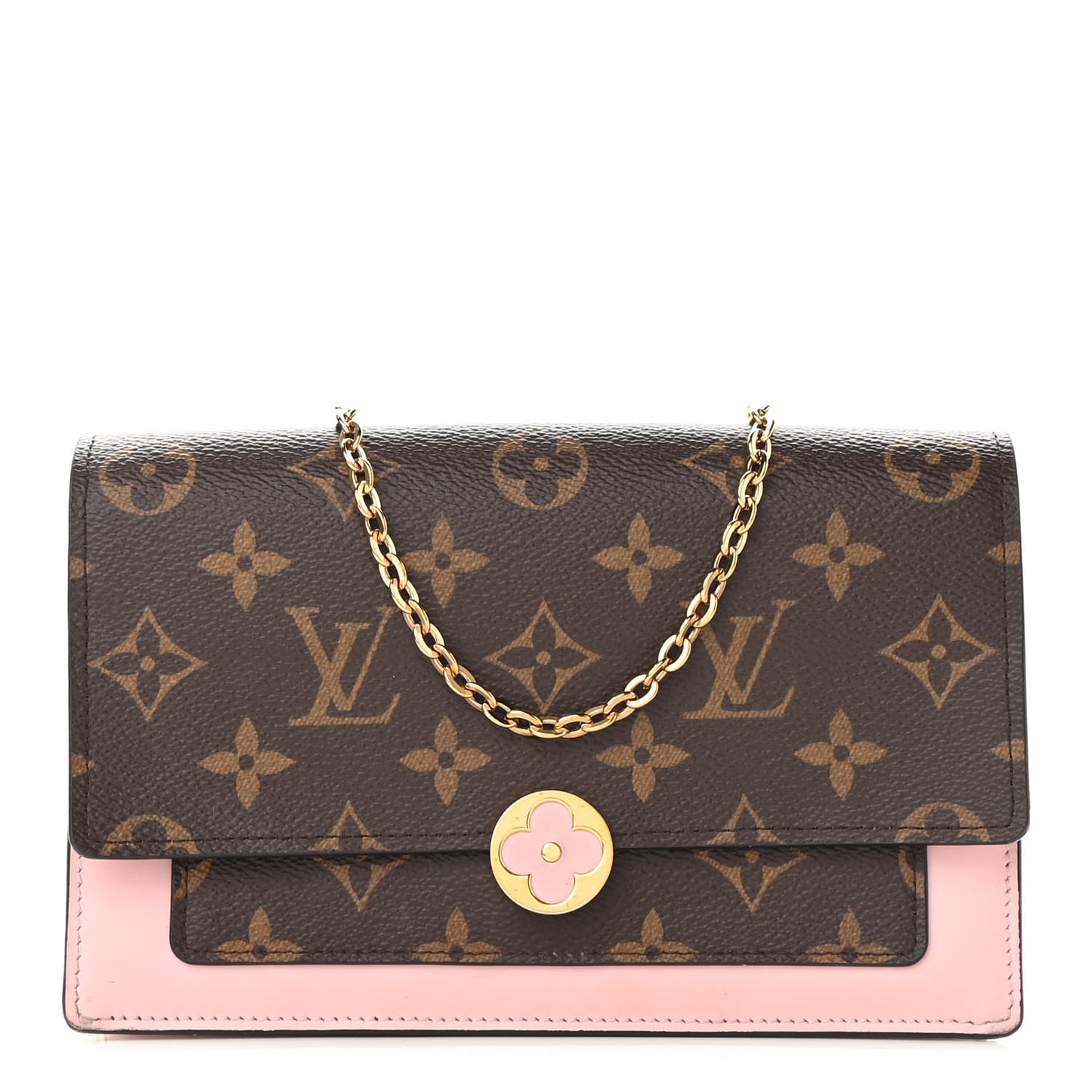 Monogram Flore Chain Wallet Rose Ballerine