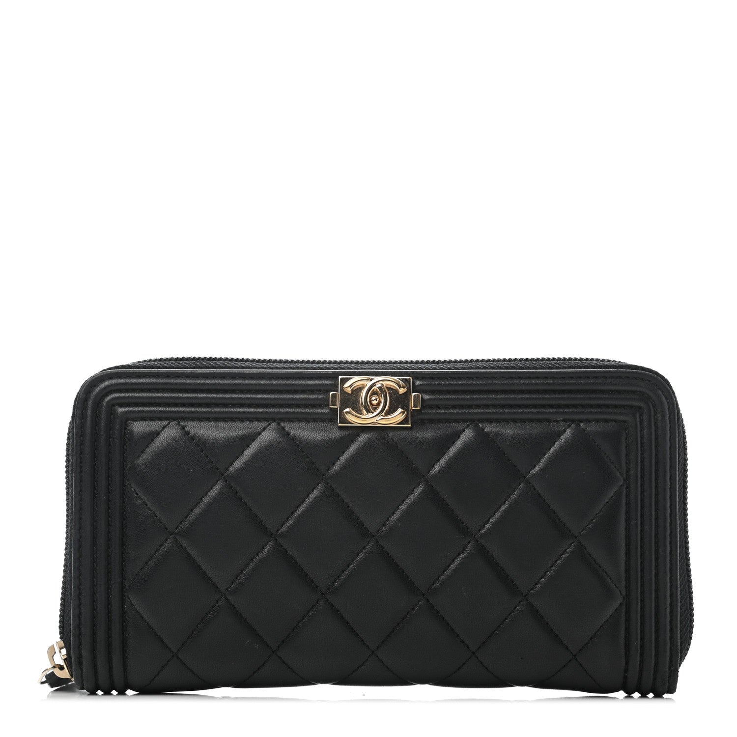 Chanel Lambskin Quilted Boy Zip Around Wallet Black 1 of 8