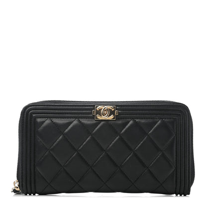Chanel Lambskin Quilted Boy Zip Around Wallet Black 1 of 8