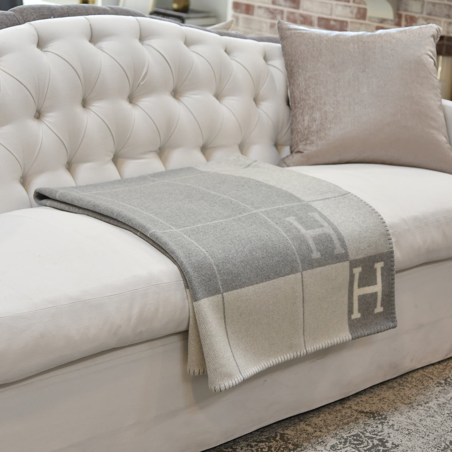 Wool Cashmere Avalon III Blanket Ecru Gris Clair