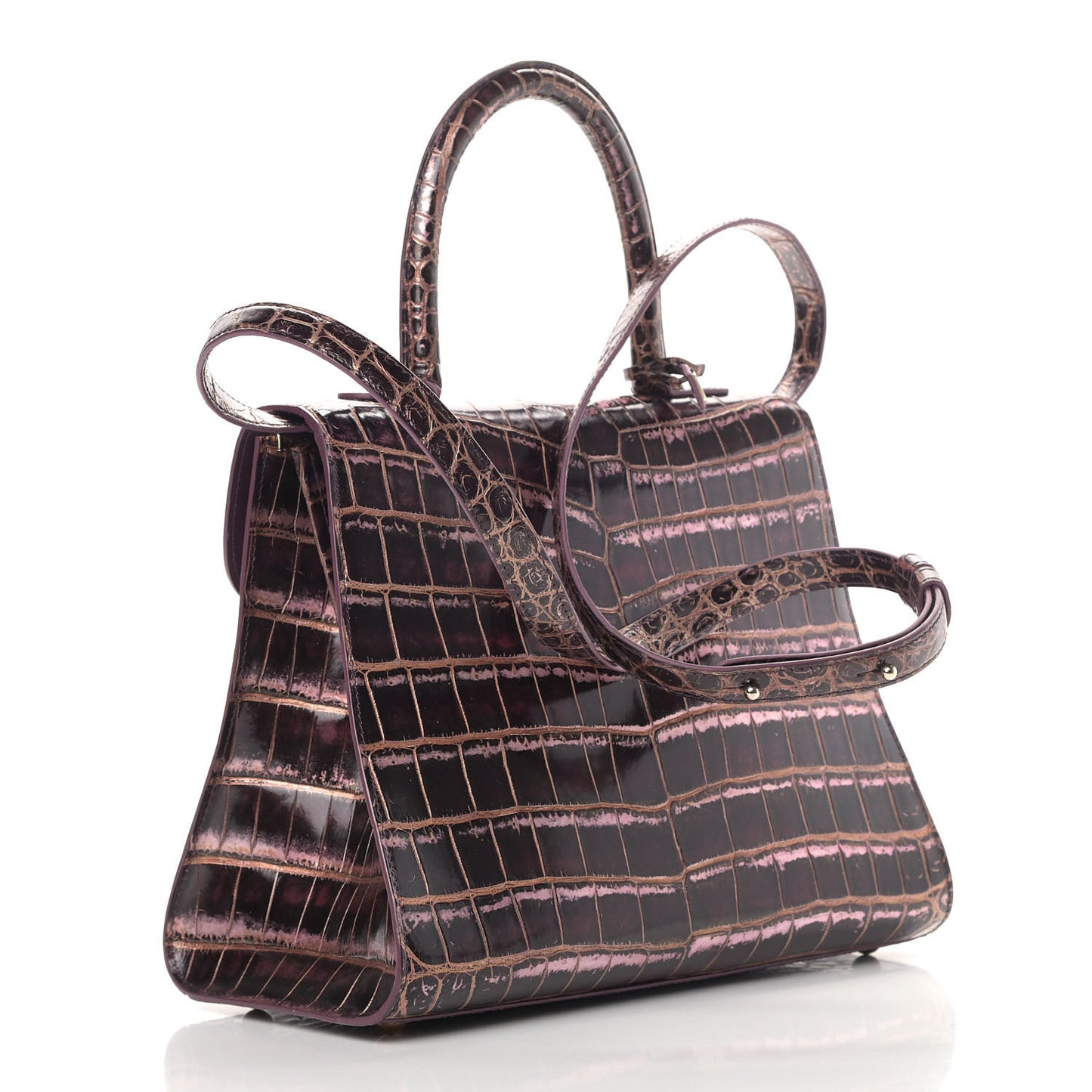 Metallic Crocodile MM Brillant Satchel Plum Lavender