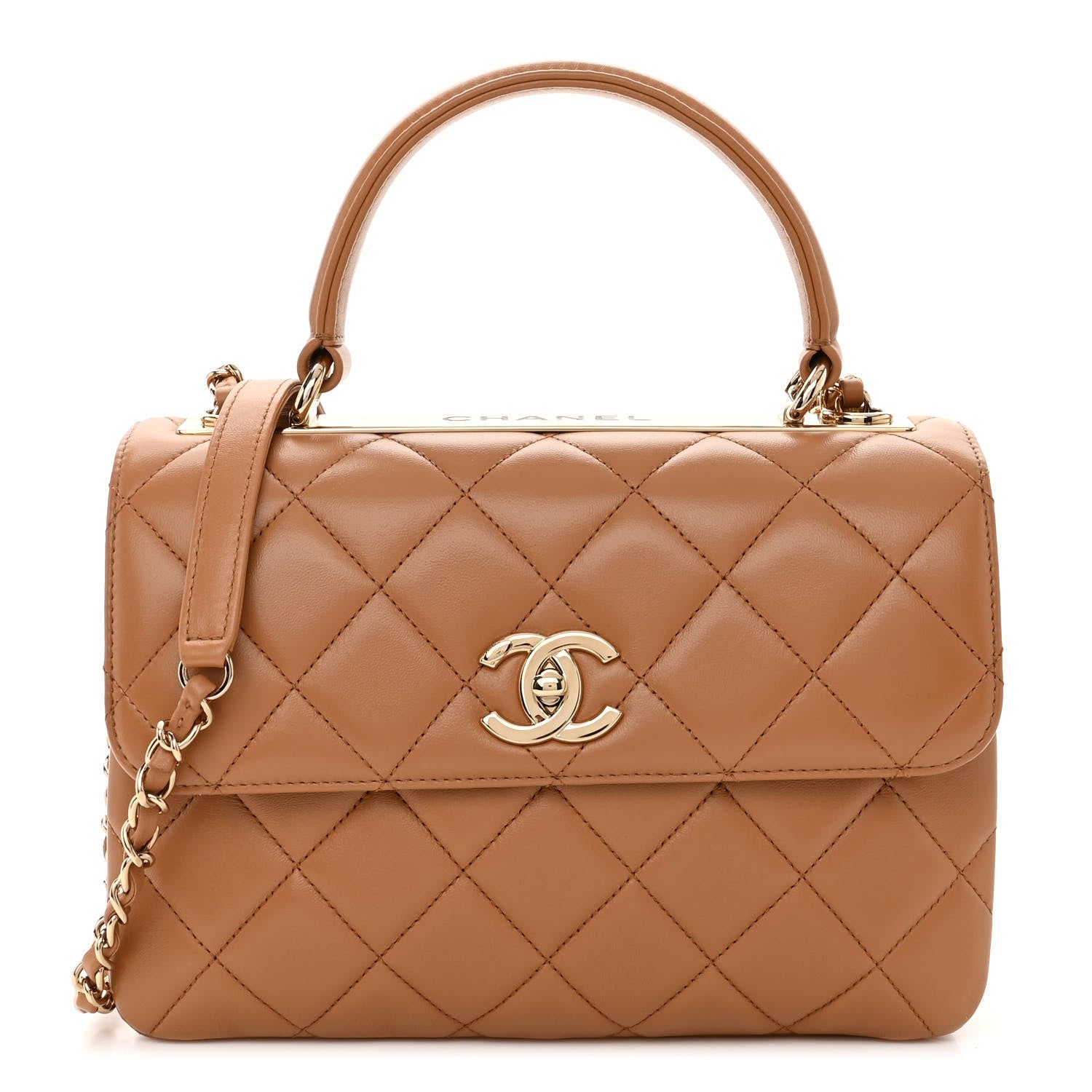 Chanel Lambskin Quilted Small Trendy CC Flap Dual Handle Bag Camel 1 of 12