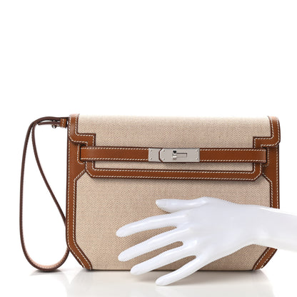 Hermes Toile H Barenia Kelly Depeches 25 Pouch Ecru Beige Fauve 2 of 9