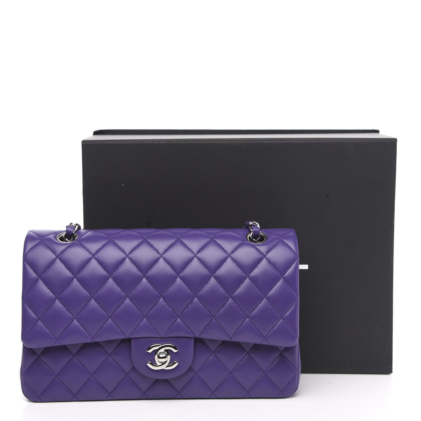 Lambskin Quilted Medium Double Flap Purple