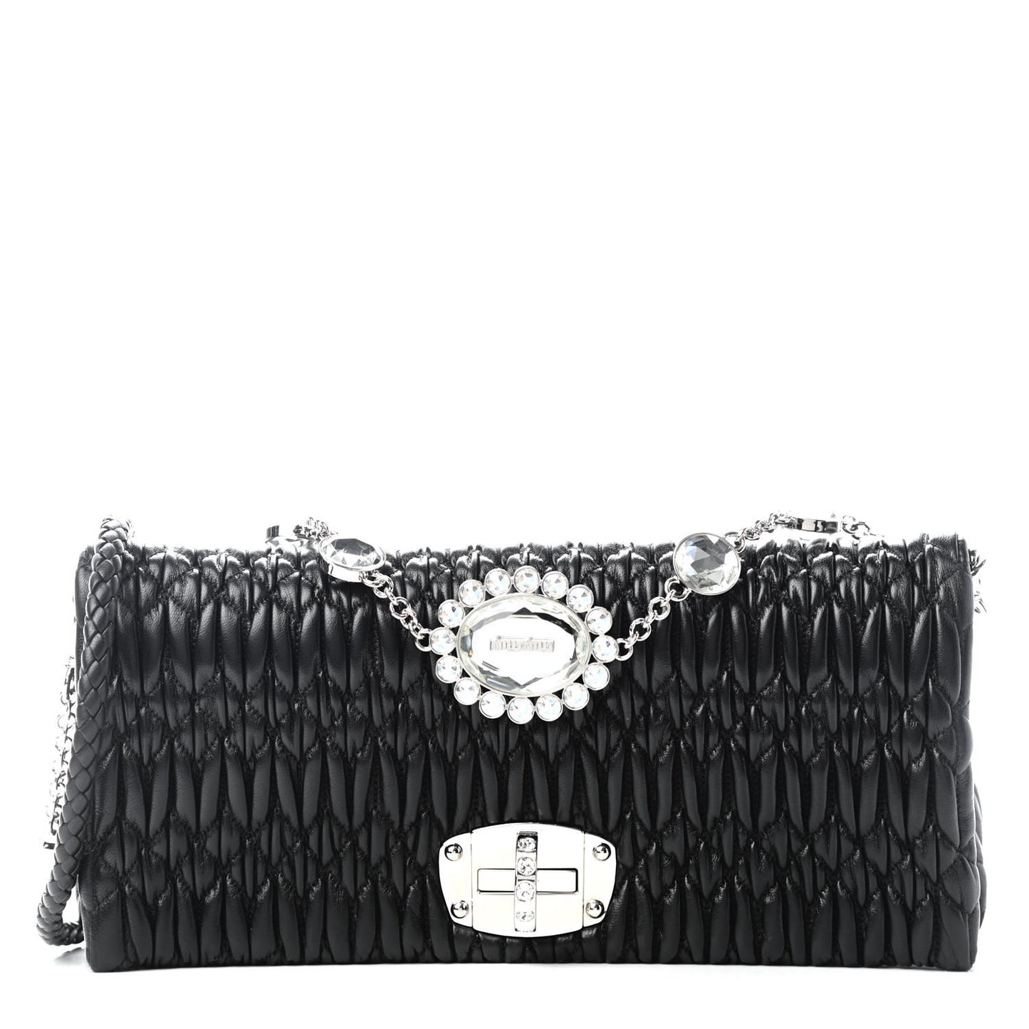 Nappa Matelasse Crystal Flap Clutch Black
