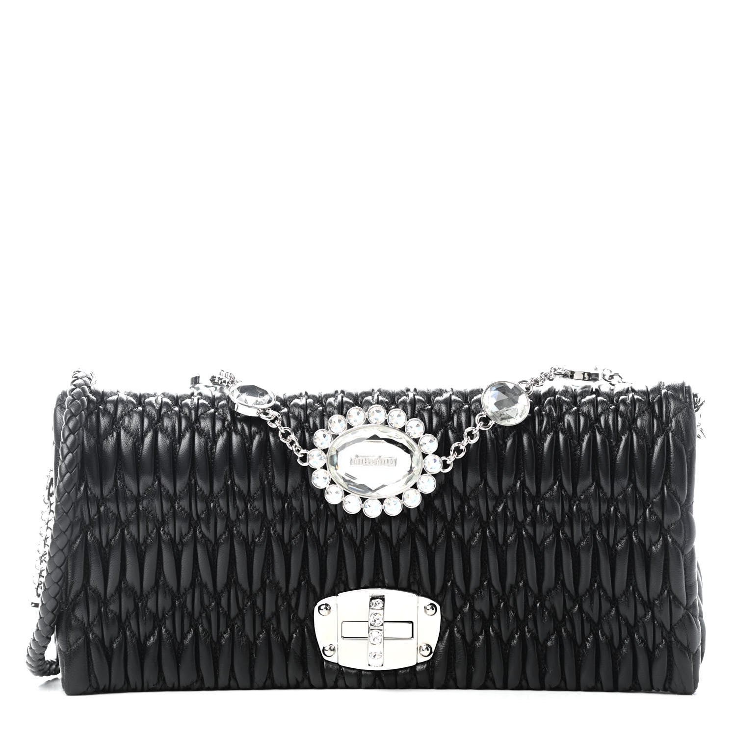 Miu Miu Nappa Matelasse Crystal Flap Clutch Black 1 of 8