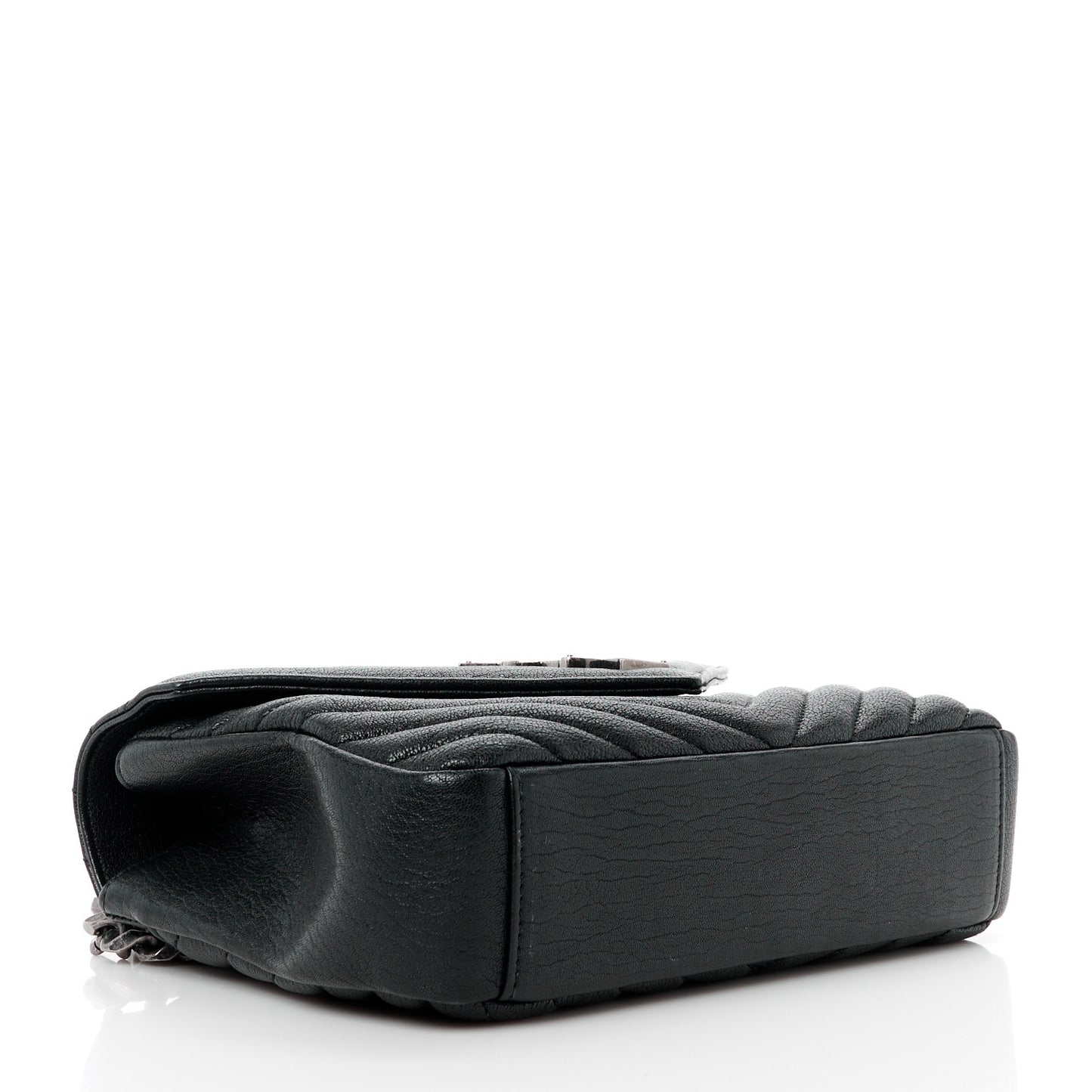 Sheepskin Matelasse Chevron Monogram Medium College Bag Black