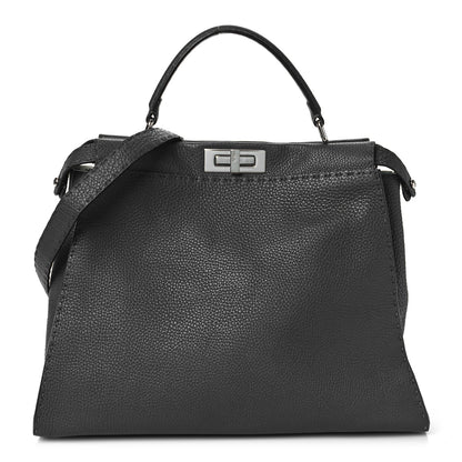 Fendi Cuoio Romano Selleria Bi-Color Large Peekaboo Iconic Satchel Asfalto Latte 1 of 10