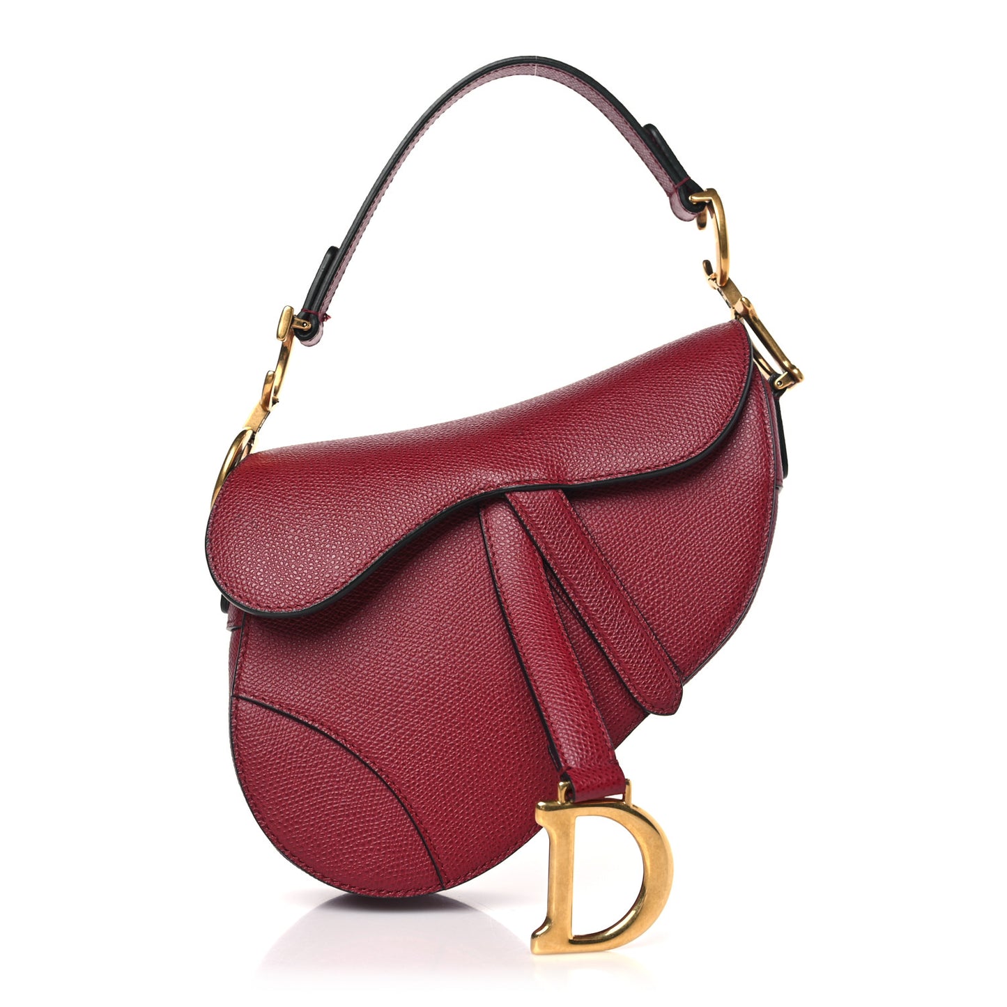 Grained Calfskin Mini Saddle Bag Red