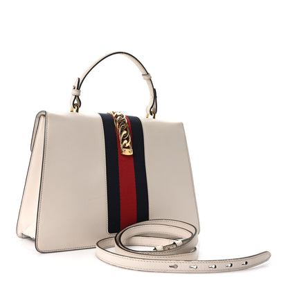 Gucci Calfskin Web Medium Sylvie Top Handle Bag White 3 of 10