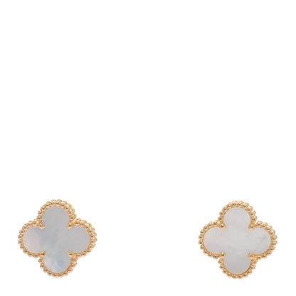 Van Cleef & Arpels 18K Yellow Gold Mother of Pearl Vintage Alhambra Earrings 1 of 5