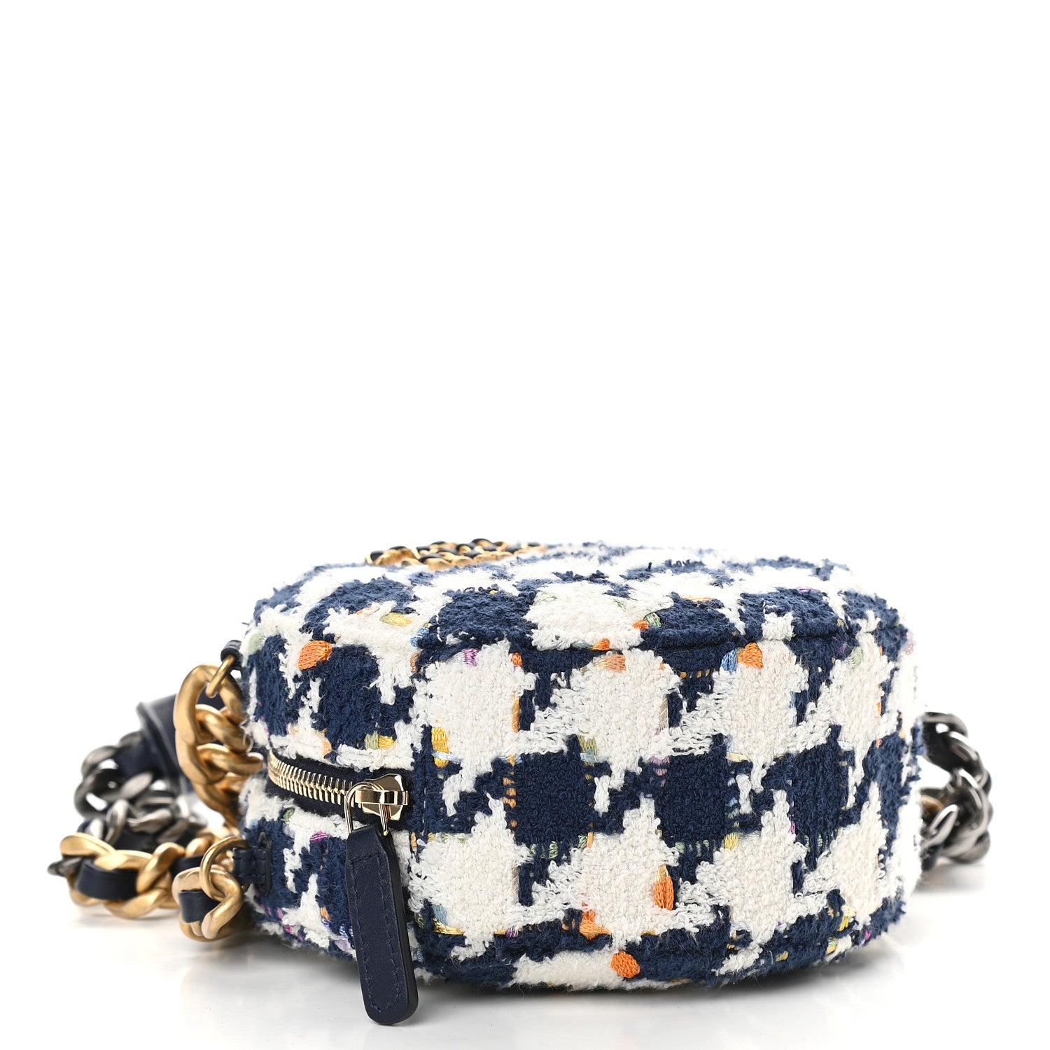 Chanel Tweed Chanel 19 Round Clutch With Chain Ecru Navy Blue Multicolor 4 of 8