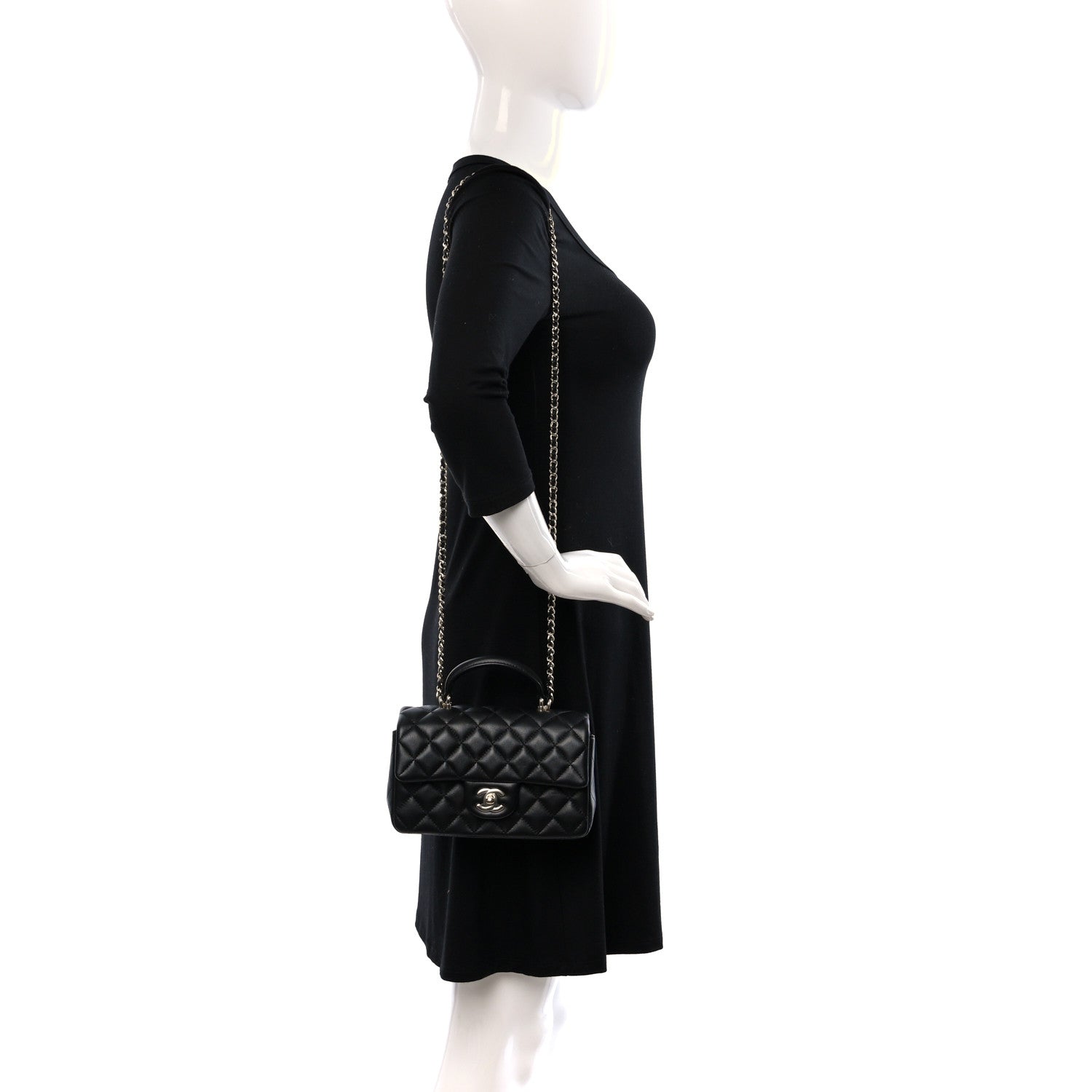 Chanel Lambskin Quilted Mini Top Handle Rectangular Flap Black 2 of 11