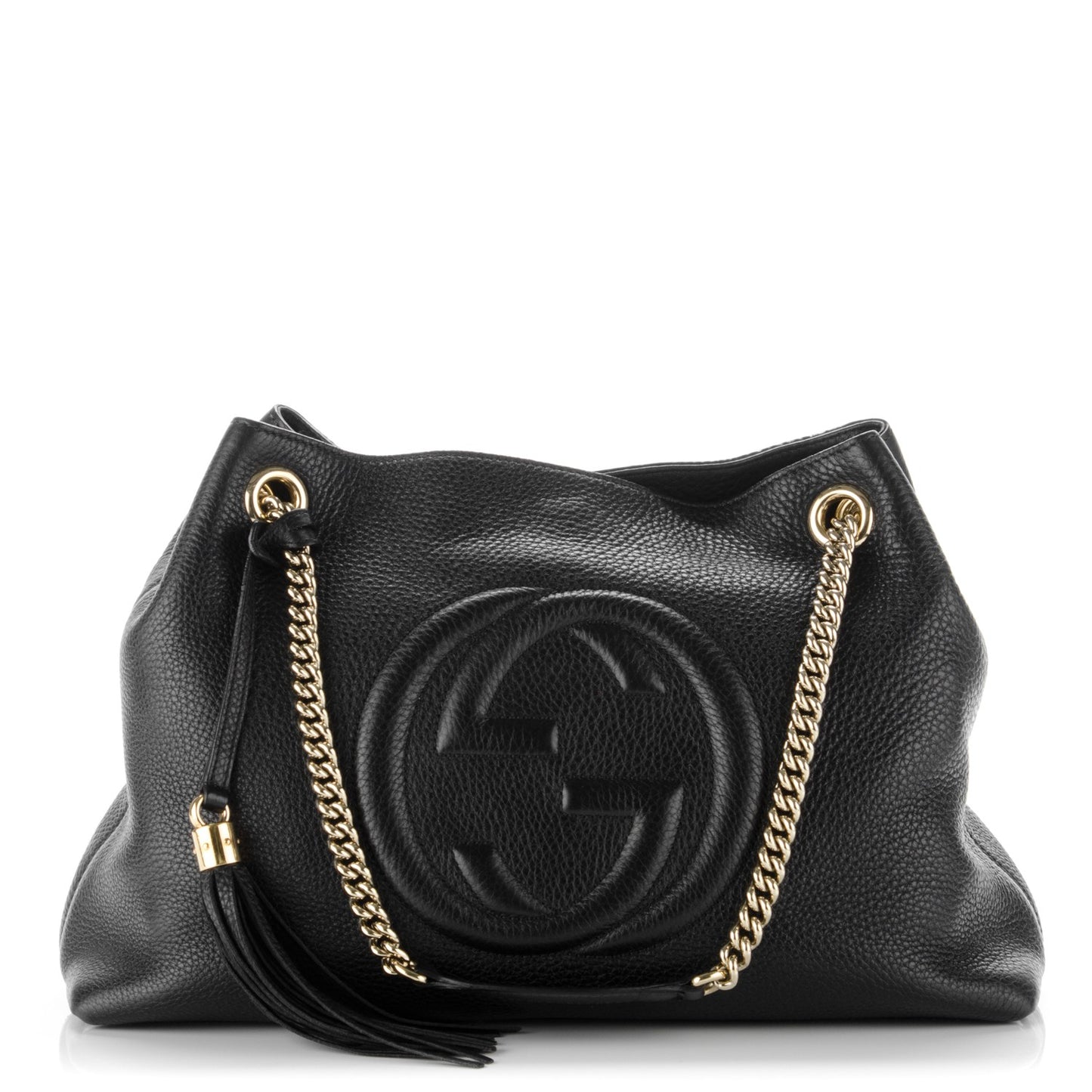 Pebbled Calfskin Medium Soho Chain Shoulder Bag Black