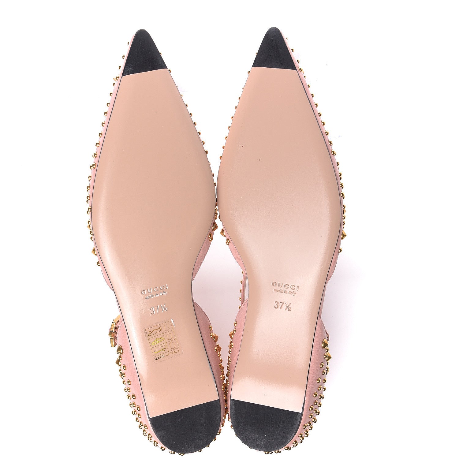 Gucci Malaga Kid Studded Pointed Toe Unia Flats 37.5 Perfect Pink 5 of 9