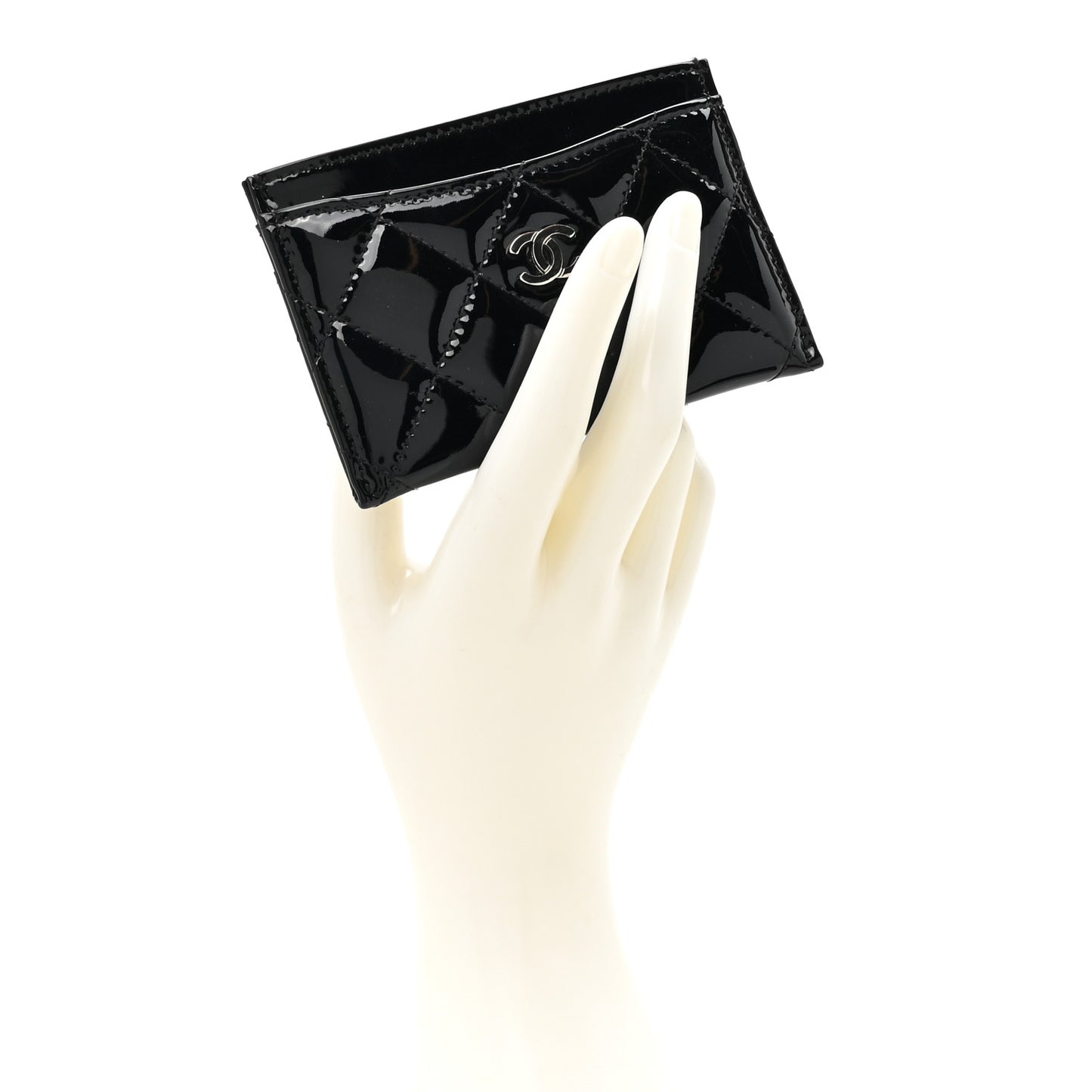 Patent Calfskin Quilted Card Holder Black