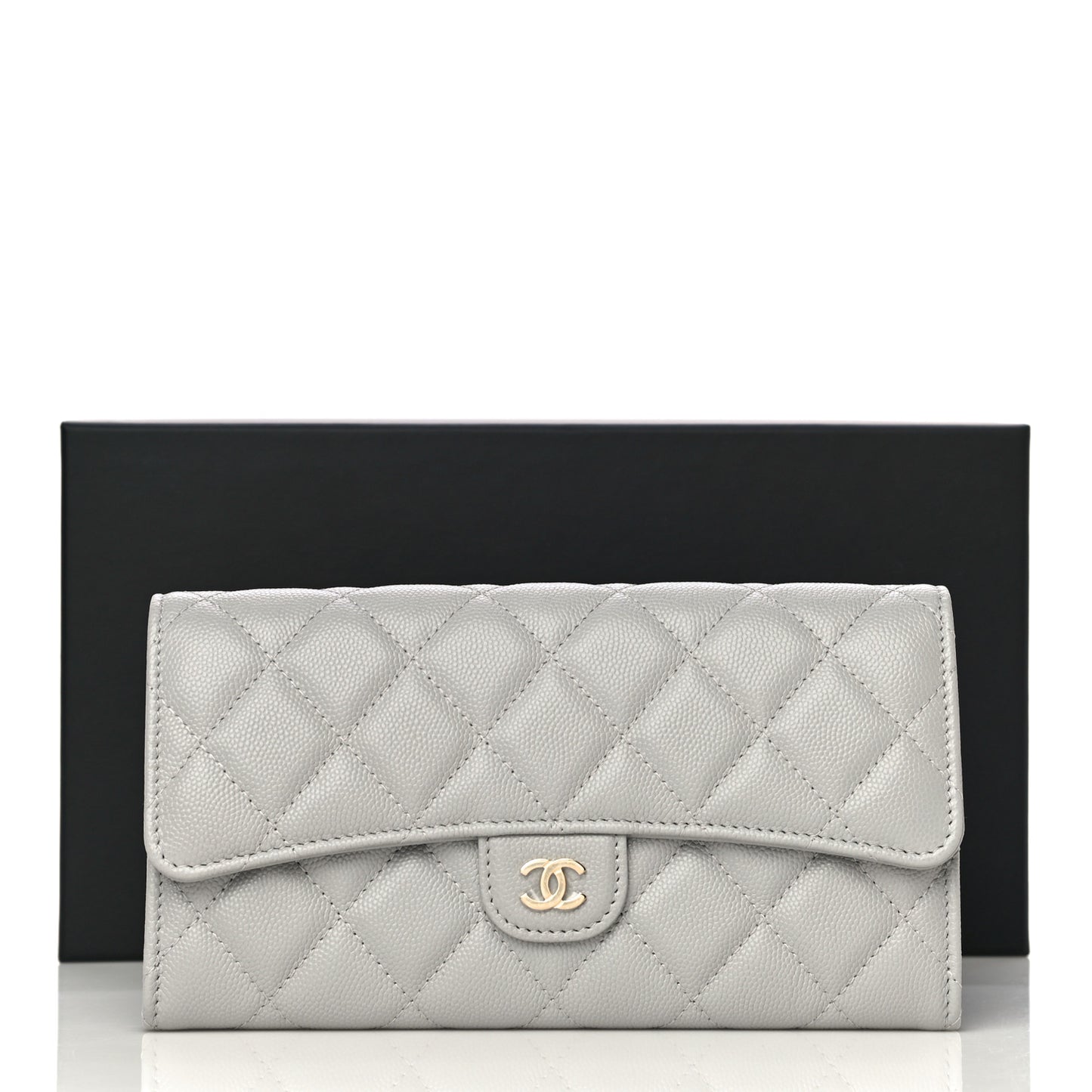 Caviar Quilted Large Flap Wallet Grey
