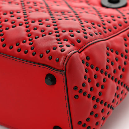 Christian Dior Lambskin Cannage Studded Medium Supple Lady Dior Red Black 12 of 17