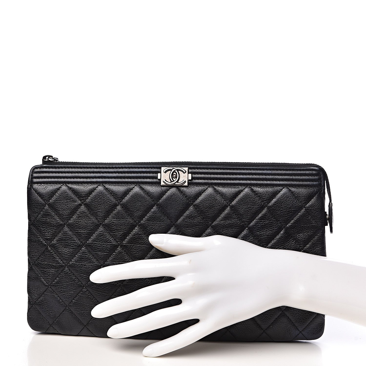 Chanel Calfskin Quilted Small Zipped Boy Pouch Black 2 of 13