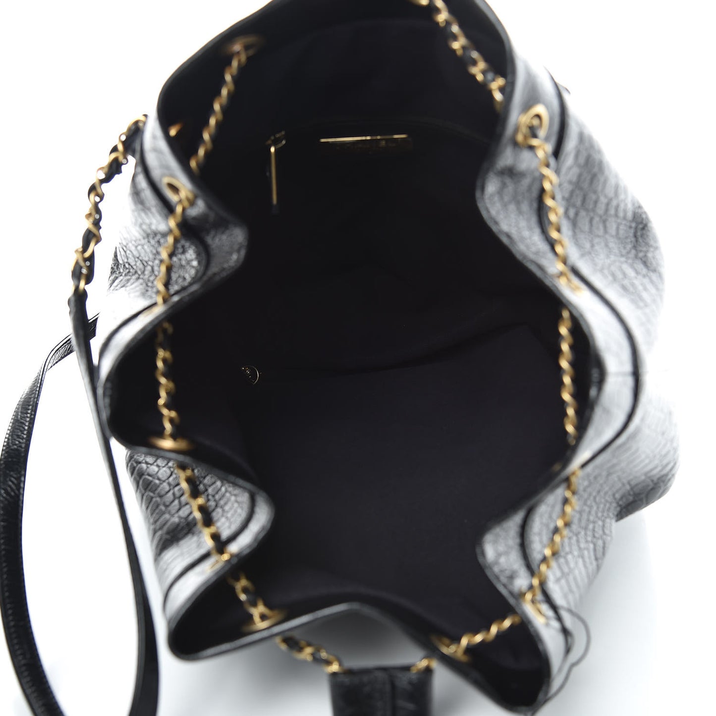 Calfskin Crocodile Embossed Large Backpack Black