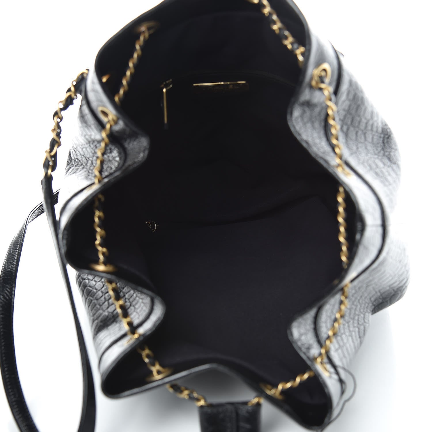 Chanel Calfskin Crocodile Embossed Large Backpack Black 5 of 10
