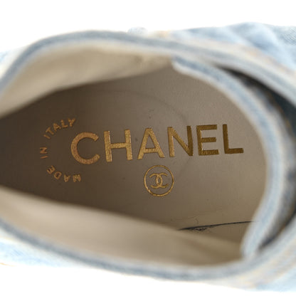 Chanel Denim Lace Up Boots 38.5 Light Blue 9 of 11