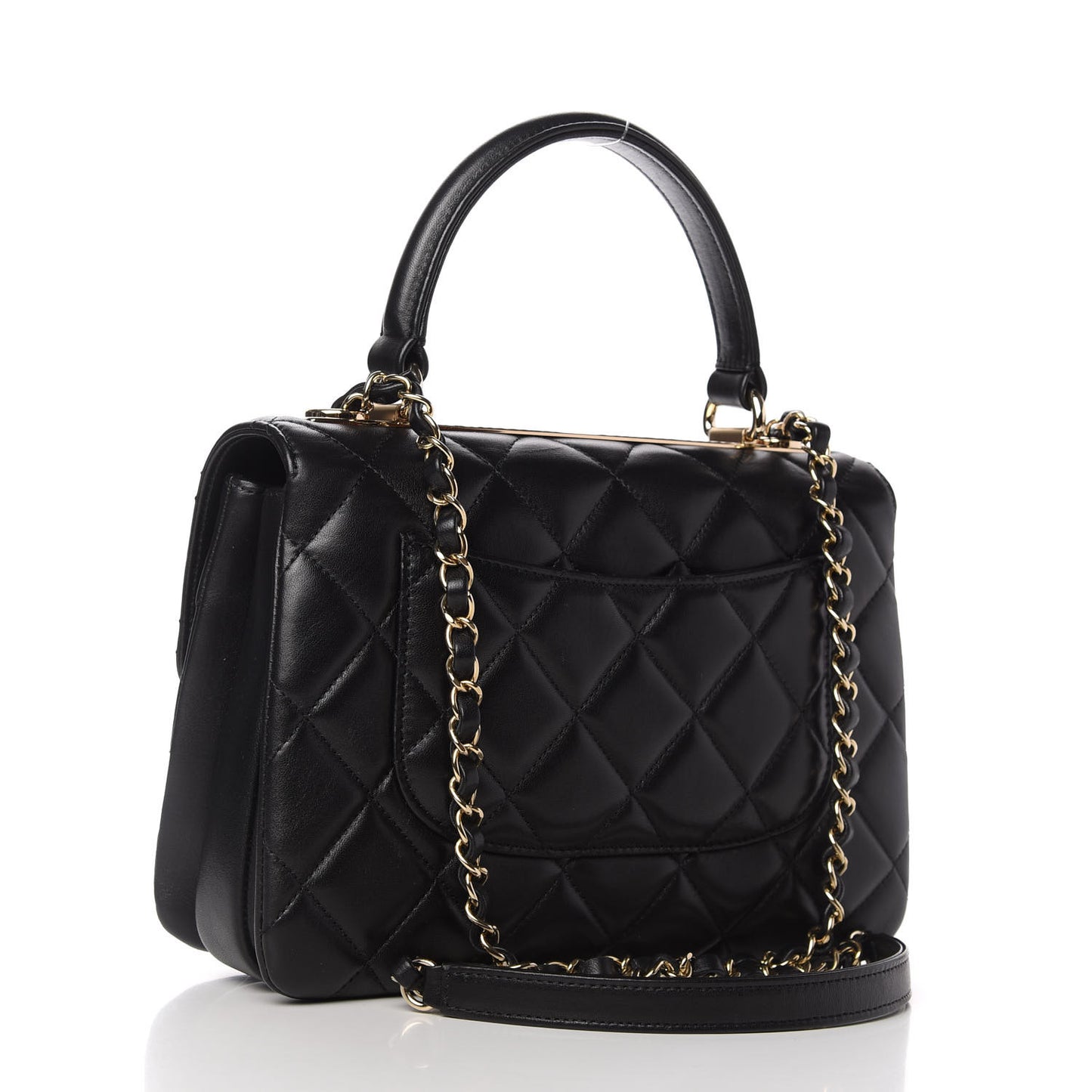 Lambskin Quilted Small Trendy CC Dual Handle Flap Bag Black