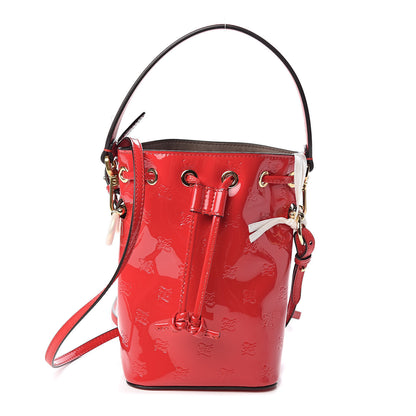 Fendi Vitello Vernice Mou F is Fendi Karligraphy Embossed Mini Mon Tresor Bucket Bag Rosso Cardinale 1 of 10