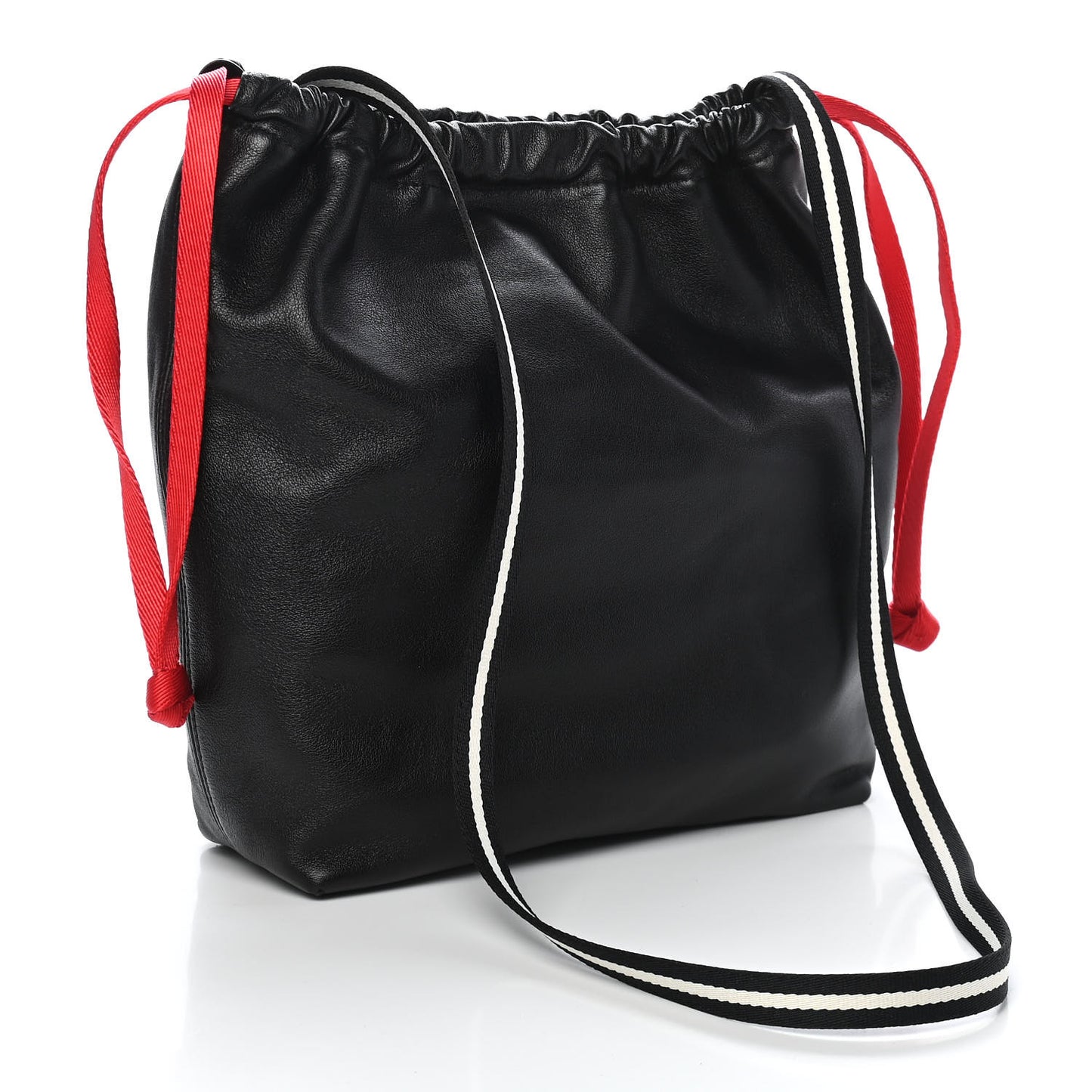 Calfskin Small Wefty Drawstring Bucket Black