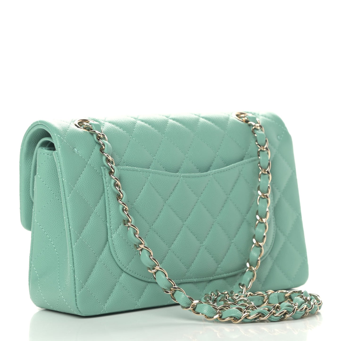 Caviar Quilted Small Double Flap Light Green