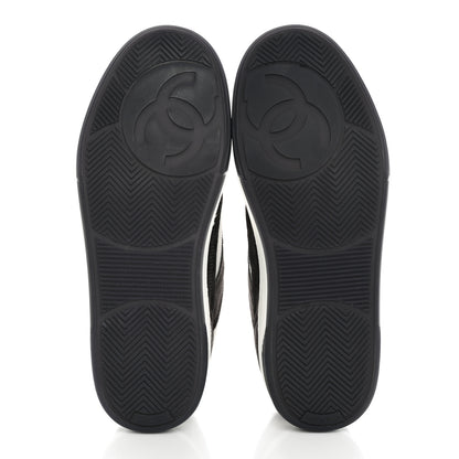 Chanel Suede Kidskin Womens CC Sneakers 38 Black White 5 of 9