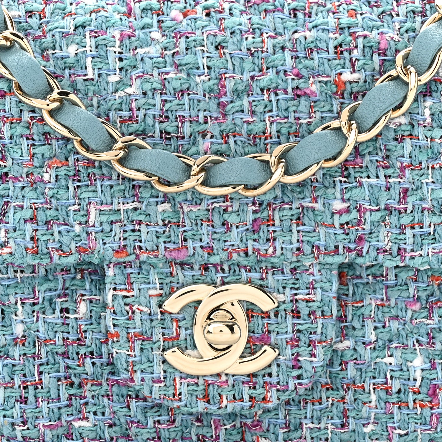 Chanel Tweed Quilted Mini Rectangular Flap Turquoise Purple White Red 8 of 12