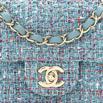 Chanel Tweed Quilted Mini Rectangular Flap Turquoise Purple White Red 8 of 12