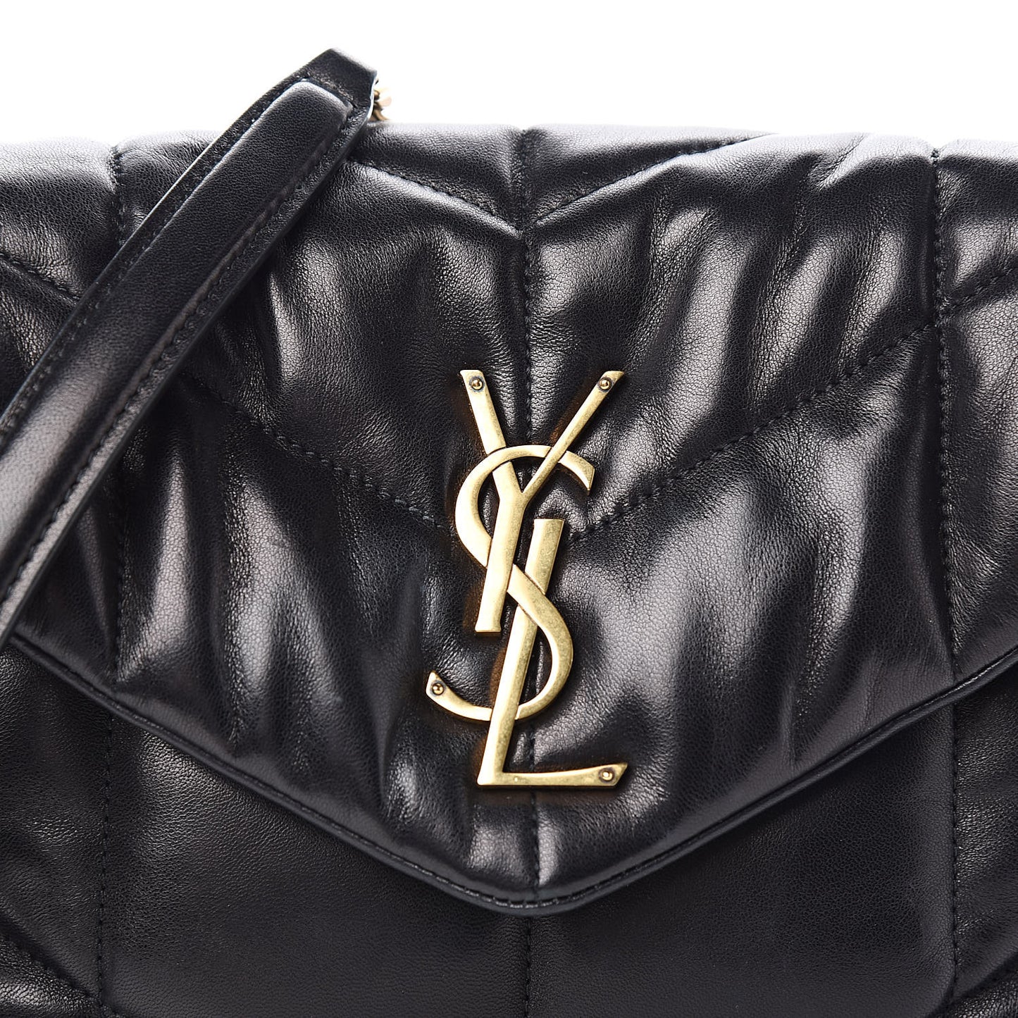 Lambskin Quilted Small Loulou Puffer Monogram Chain Satchel Black