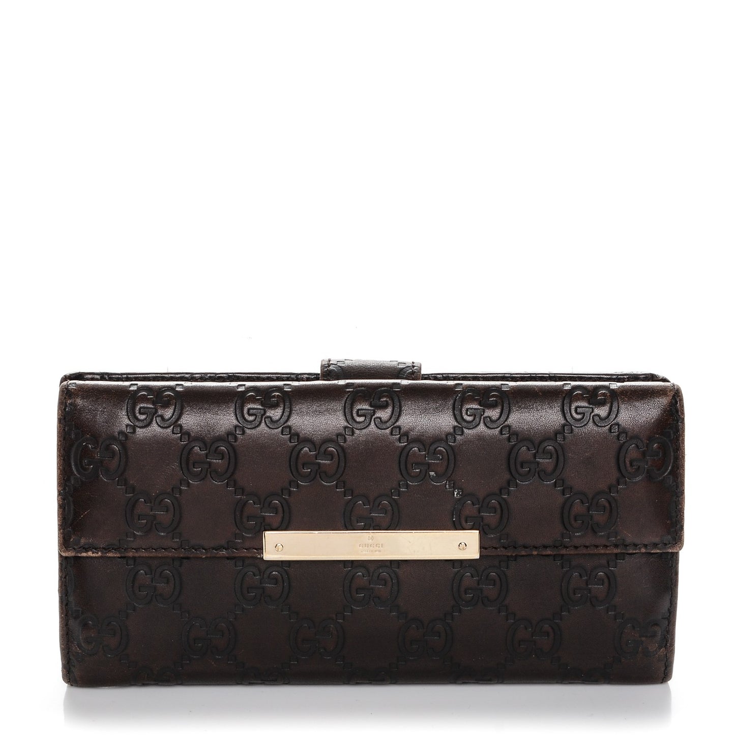 Guccissima Margaux Calfskin Metal Bar Continental Flap Wallet Chocolate