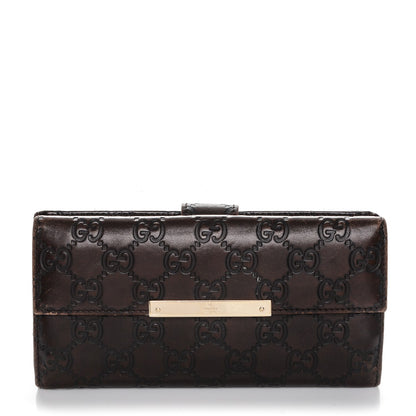 Gucci Guccissima Margaux Calfskin Metal Bar Continental Flap Wallet Chocolate 1 of 7