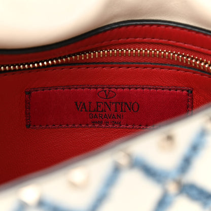 Valentino Garavani Nappa Denim Quilted Rockstud Medium Spike Shoulder Bag Ivory Blue 6 of 10