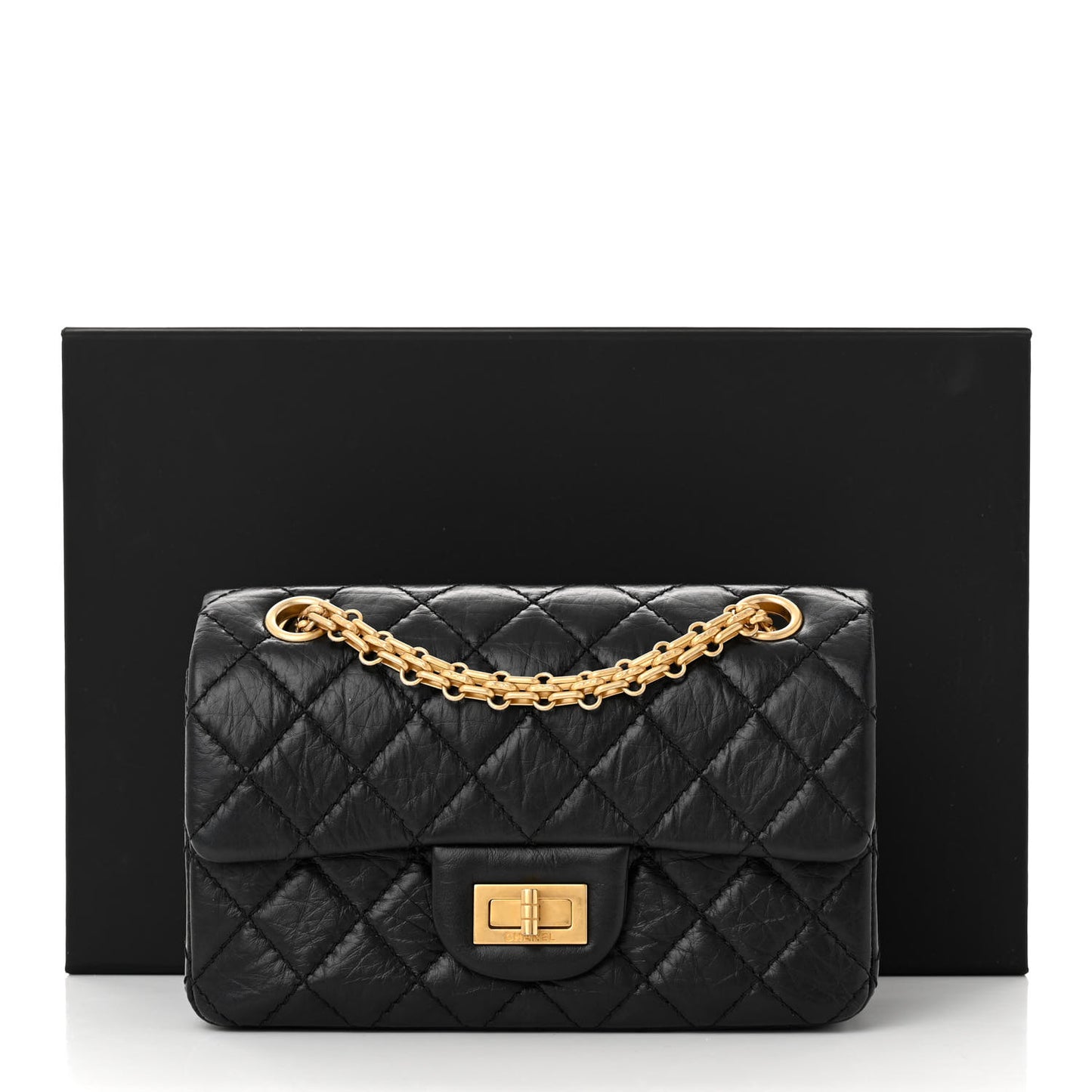 Aged Calfskin Quilted 2.55 Reissue Mini Flap Black