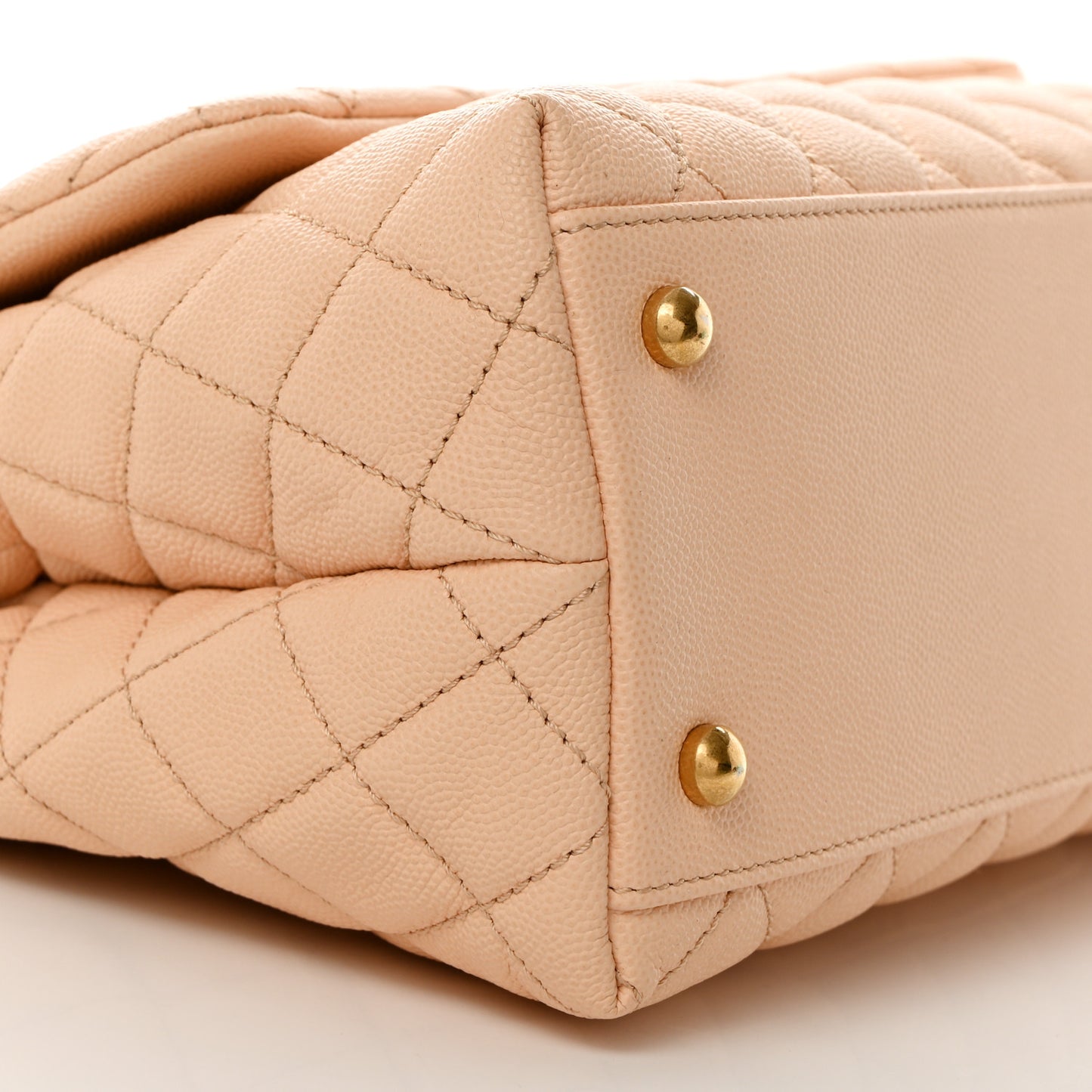 Caviar Quilted Small Coco Handle Flap Beige
