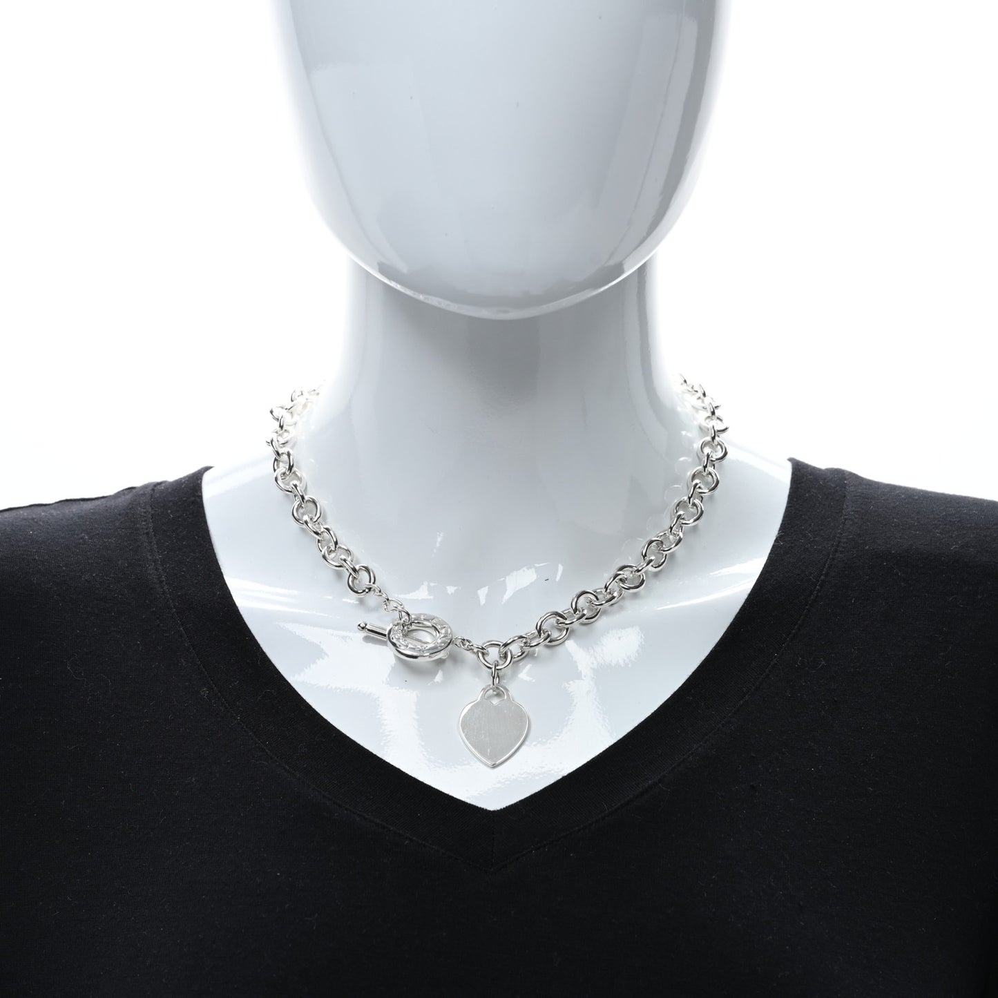 Sterling Silver Heart Tag Toggle Necklace